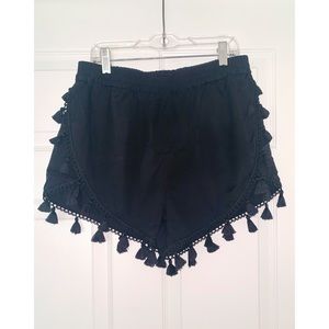 Black Shorts with Tassel Trim